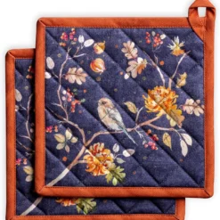 Maison D' Hermine Hotpads 100% Cotton Set Of 2 Pot Holder 8"x8" With Loop Heat Resistant Kitchen Pot Holders For Gifts Grilling, Handling Hot Pans, Kelim - Infinity -Thanksgiving/Christmas