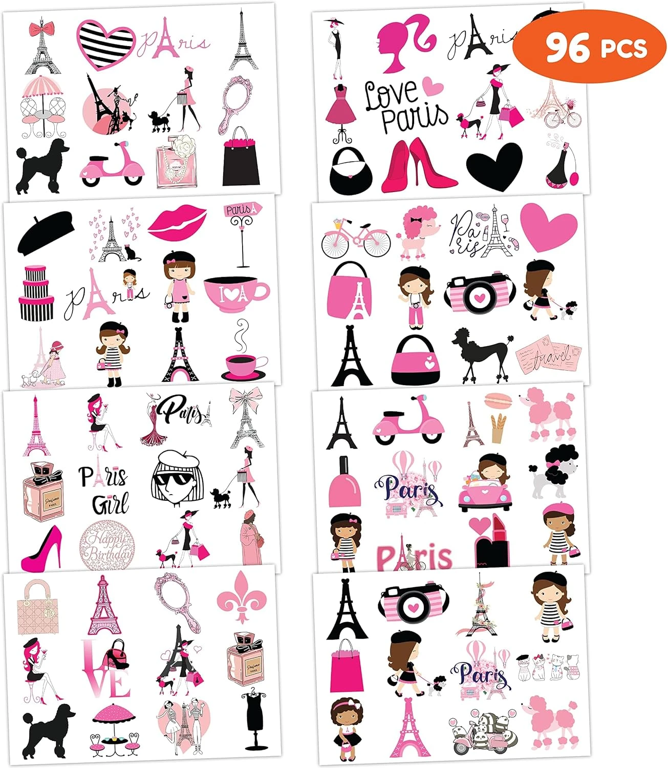 GENERIC 8 Sheets (96PCS) Paris Temporary Tattoos For Kids, Birthday Party Decorations Supplies Tattoos Stickers Cute Party Favors Girls Boys Gifts Classroom School Prizes Themed Christmas 7 GENERIC 8 Sheets (96PCS) Paris Temporary Tattoos For Kids, Birthday Party Decorations Supplies Tattoos Stickers Cute Party Favors Girls Boys Gifts Classroom School Prizes Themed Christmas - Image 5