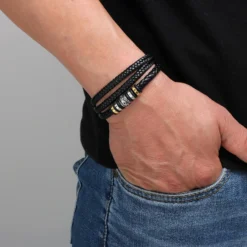 Leather Bracelet For Men Multi-Layer Braided Leather Bracelet With Clasp Black Inspirational Bangle Bracelet Wristband Christmas Birthday Valentine's Day Gifts For Boyfriend Husband Dad Brother Son Grandson -Xmas Mart Sales 91yElb2idXL. AC UL1500