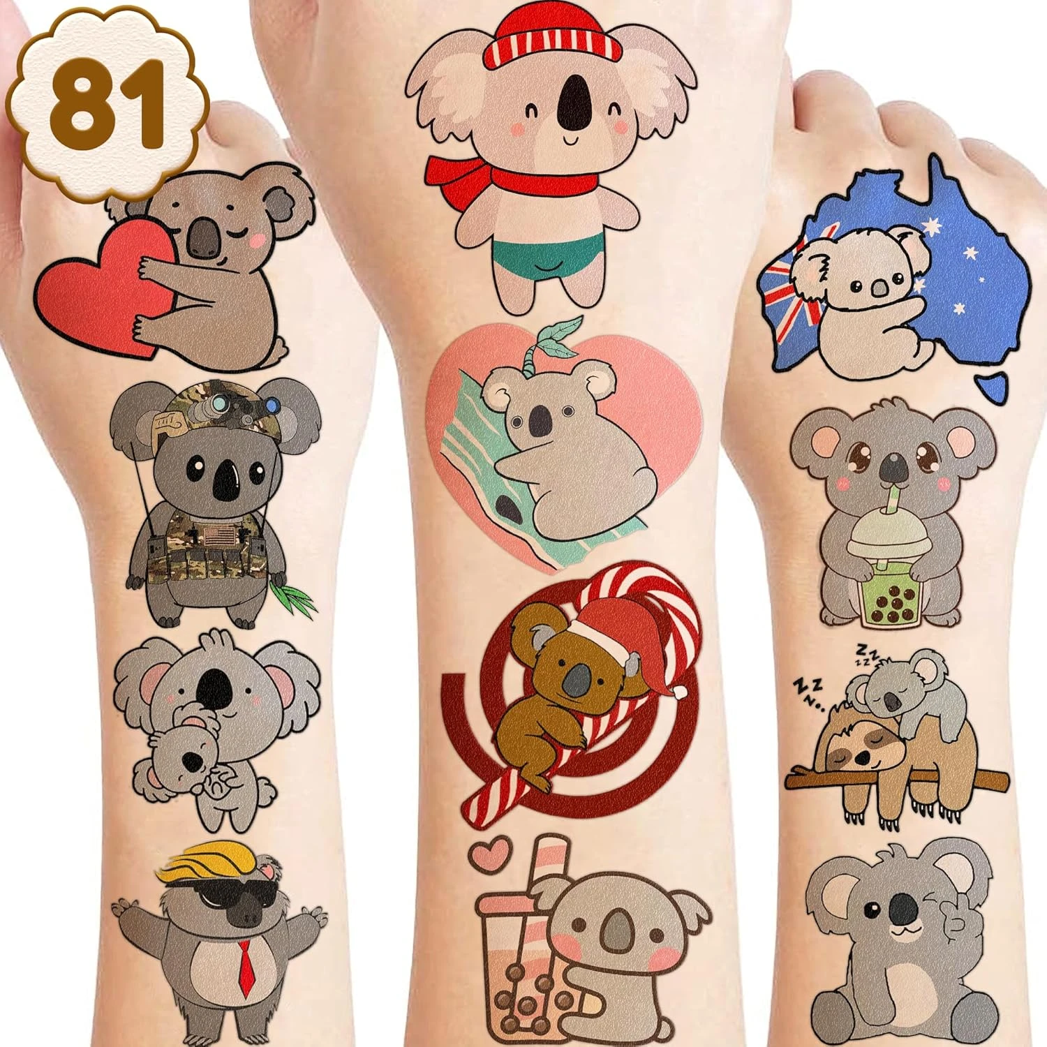GENERIC Koala Temporary Tattoos Sticker - Ideal For Kids' Themed Birthday Party Supplies, Decorations, And Gifts - 8 Sheet 81PCS - Cute Favors For Boys Girls - Perfect For School Prizes, Christmas, Halloween 3 GENERIC Koala Temporary Tattoos Sticker - Ideal For Kids' Themed Birthday Party Supplies, Decorations, And Gifts - 8 Sheet 81PCS - Cute Favors For Boys Girls - Perfect For School Prizes, Christmas, Halloween