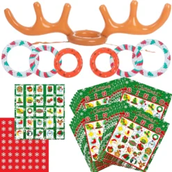 JOYIN Inflatable Antlers Toss Game Combo Set, Christmas Toss Games Reindeer Antler Toss Game Combo Game Set For Christmas Holiday Party Supplies One Size Fit All (Bingo Set)